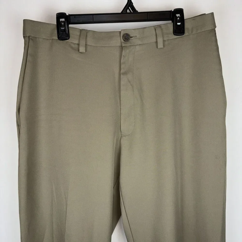 Men's Haggar Cool 18 Pro Classic Fit 36x34‎ Tan Straight Fit 4 Way Stretch Pants